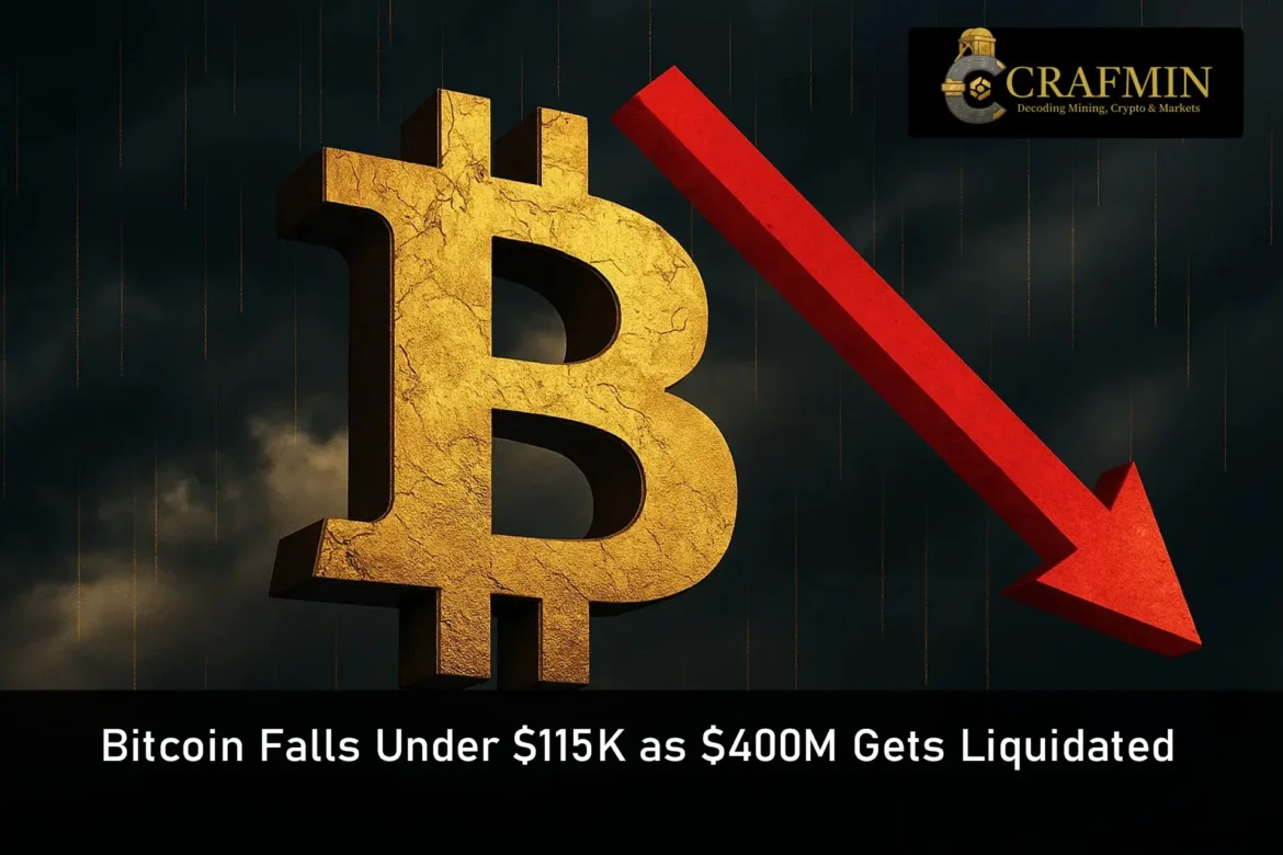 Bitcoin Falls Under $115K as $400M Gets Liquidated